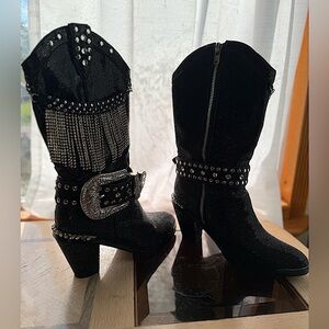 FRINGE SHERIFF SHINE COWBOY BOOTS - BLACK